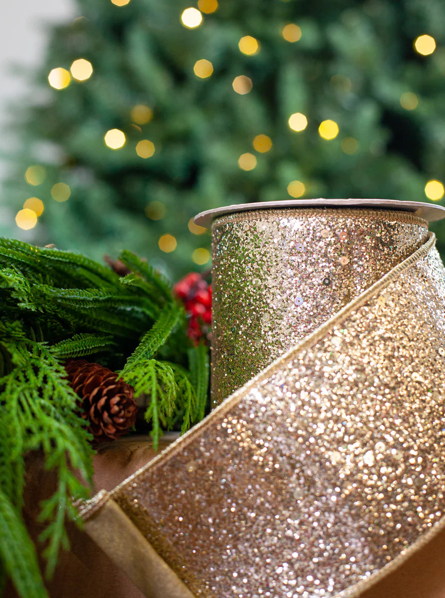 4" X 10YD Silver Glitter Ribbon