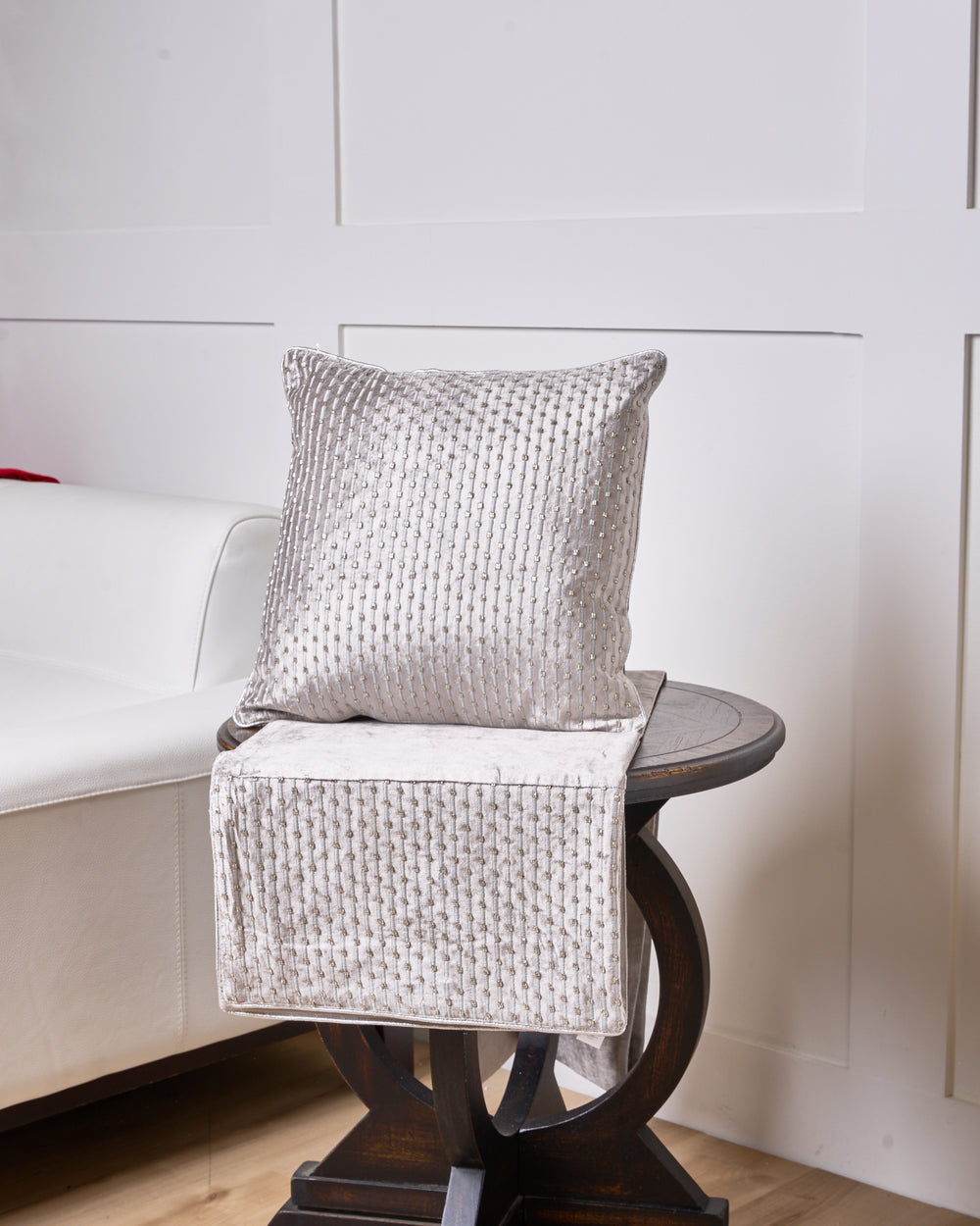 18" X 18" Grey Velvet Beaded Pillow