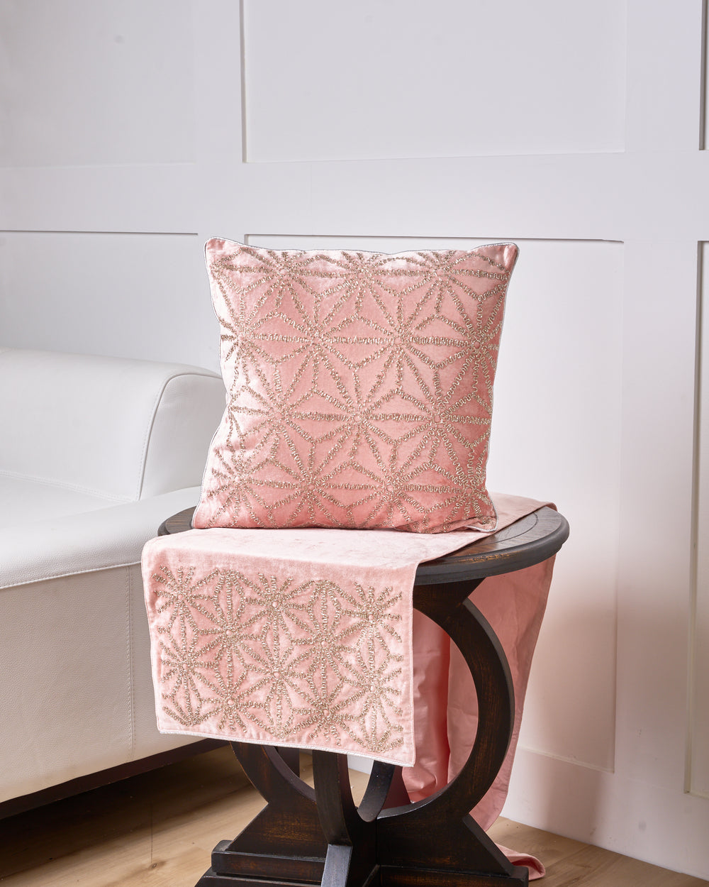 18" X 18" Pink & Platinum Beaded Pillow/Runner