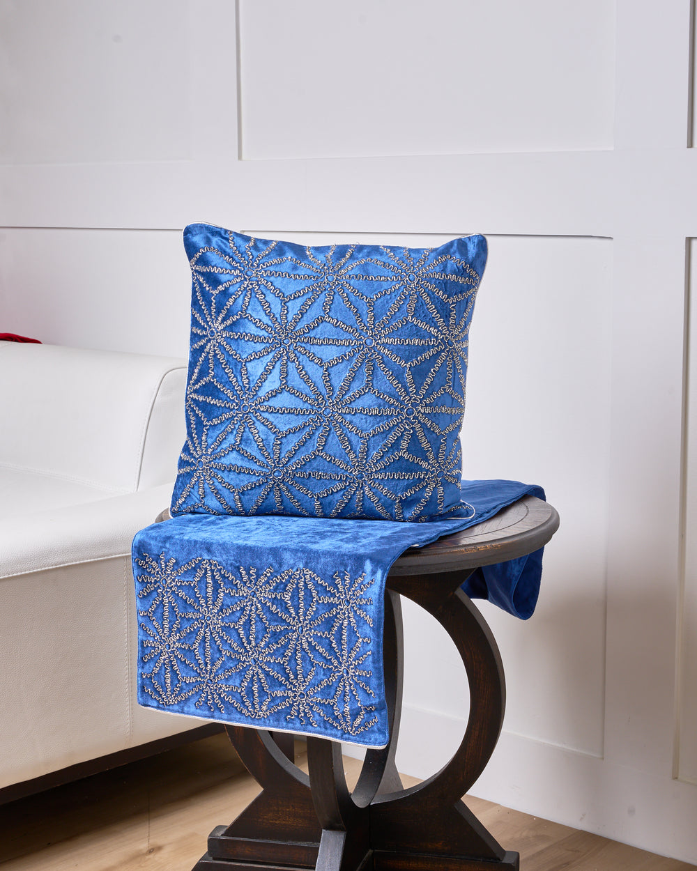 16" X 72" Blue & Silver Beaded Table Runner