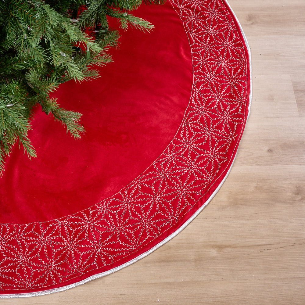 66" Red & Silver Poinsettia Tree Skirt