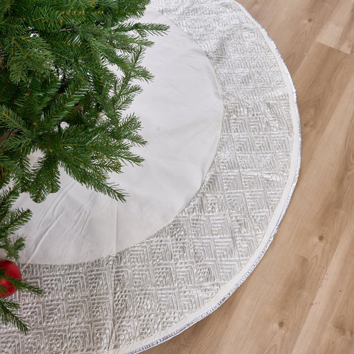 66" White & Silver Foiled Tree Skirt