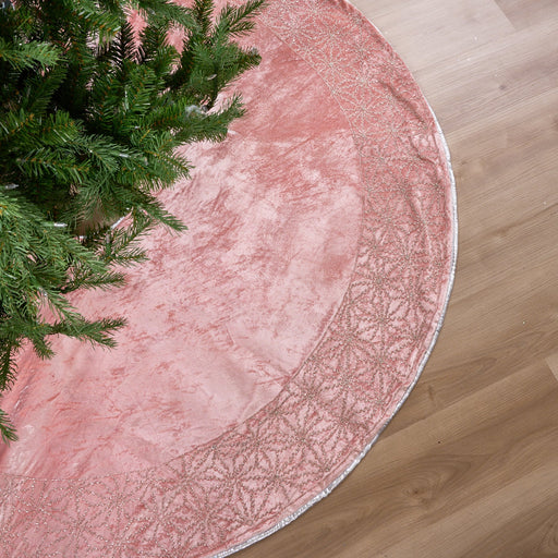 66" Pink Velvet & Platinum Beaded Tree Skirt