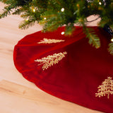 48" Red Tree Skirt With Gold Embroidery