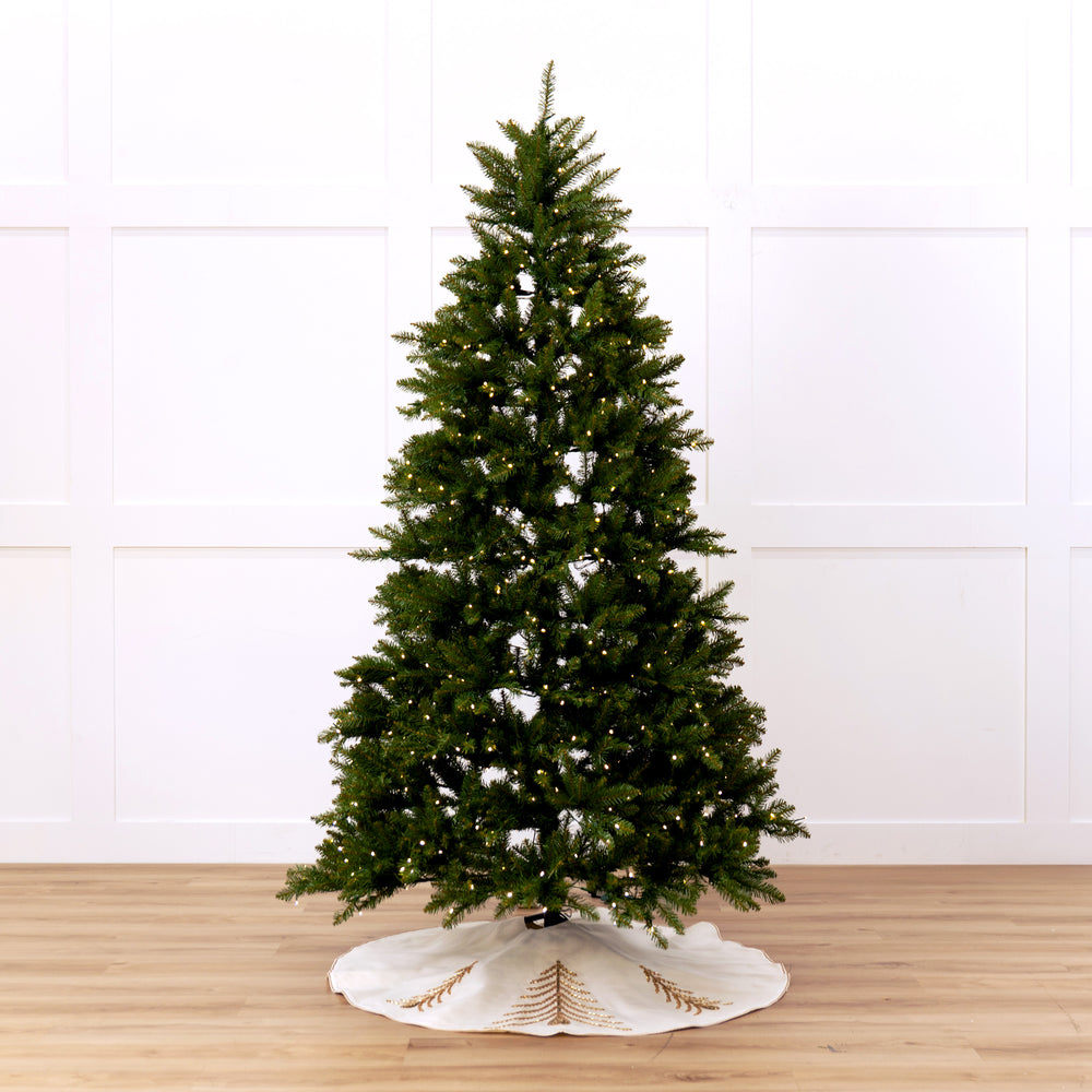 48" White Tree Skirt With Gold Embroidery