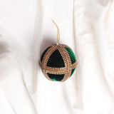 4" Green Gold Beaded Ball Ornament