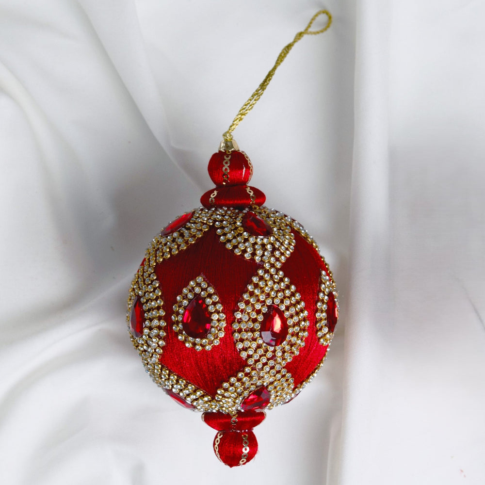 4" Red Jeweled Ball Ornament