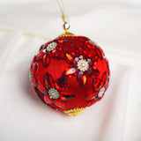 4" Red Gold Jeweled Ball Ornament