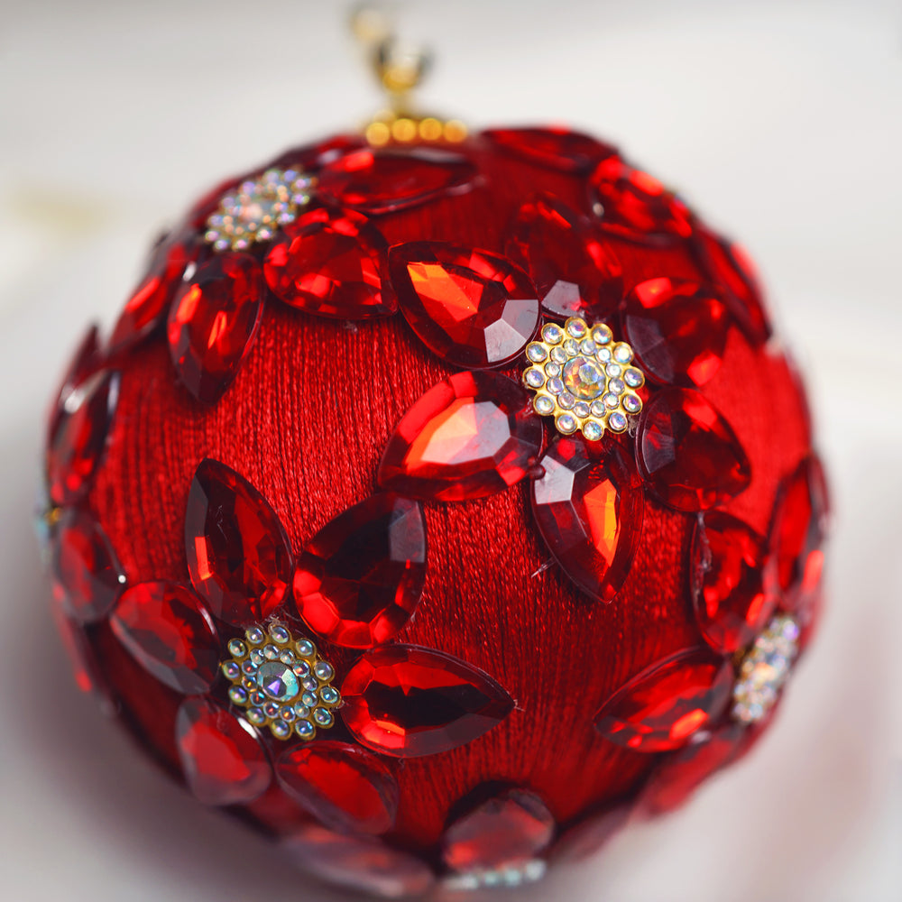 4" Red Gold Jeweled Ball Ornament