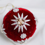 4" Red Ivory Pearl Velvet Ball Ornament