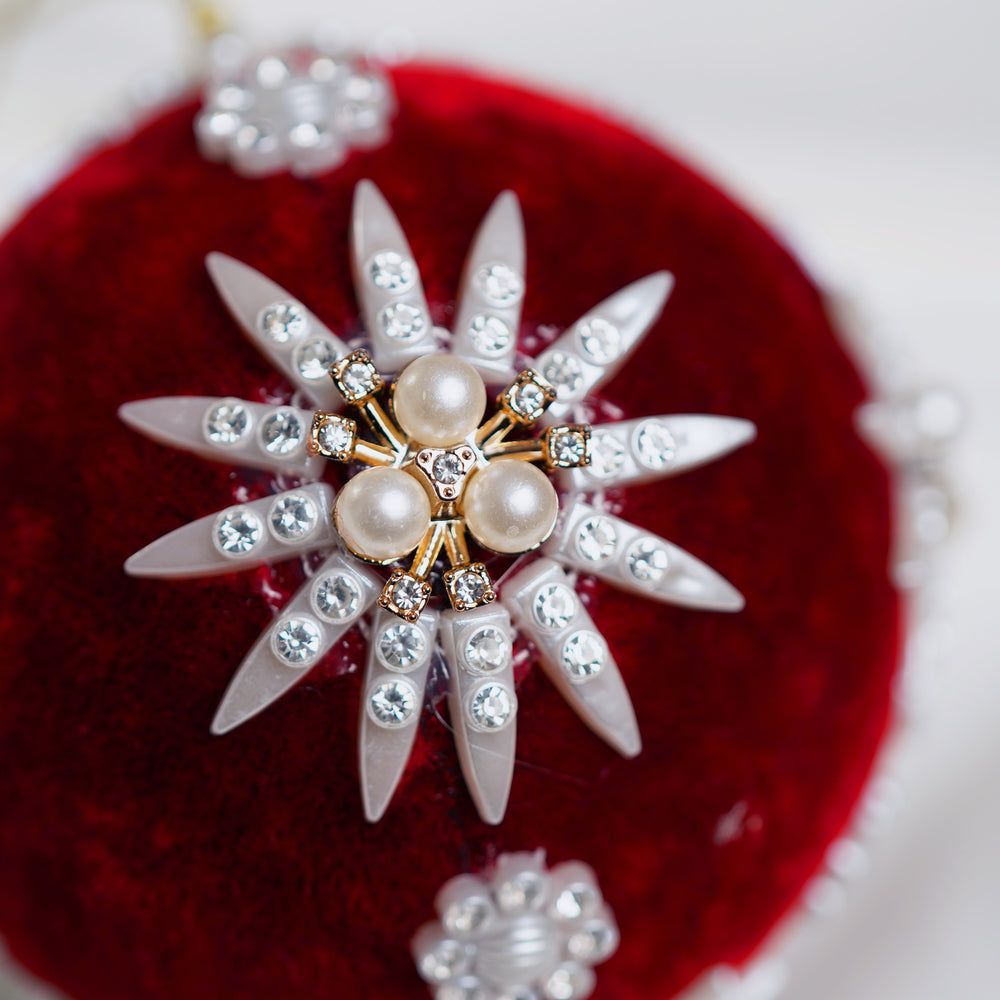 4" Red Ivory Pearl Velvet Ball Ornament