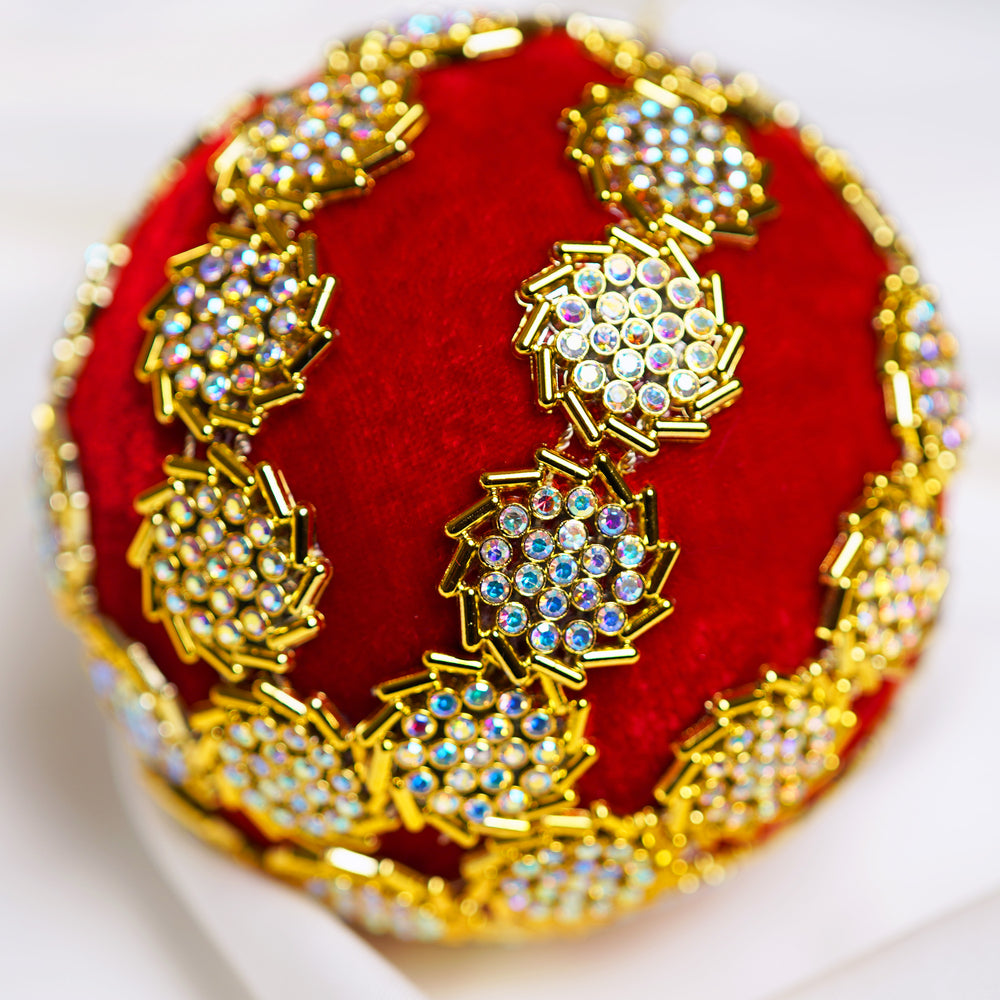 4" Red Gold Embellished Ball Ornament