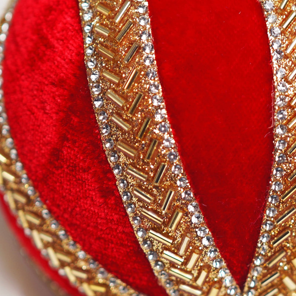 4" Red & Gold Beaded Ball Ornament