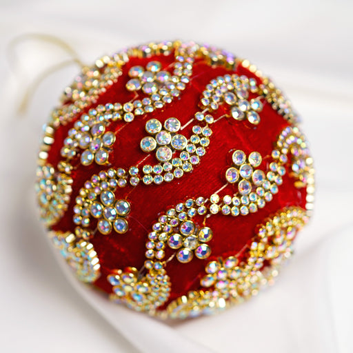 4" Red Gold Beaded Ball Ornament