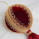 4" Burgundy Velvet Tassle Jeweled Ball Ornament