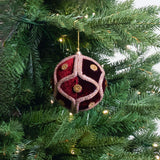 4" Burgundy Jeweled Ball Ornament with Diamond Accents