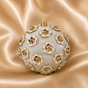 4" Ivory Velvet Ornament With Gold Flower Accents