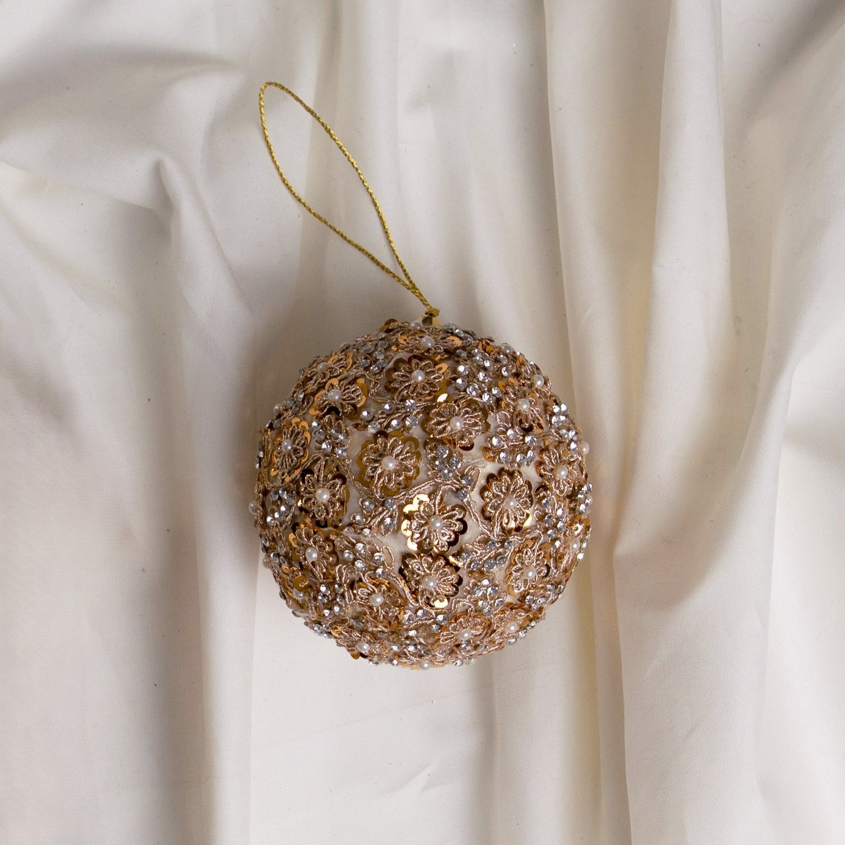 4" Gold Pearl Jeweled Ball Ornament