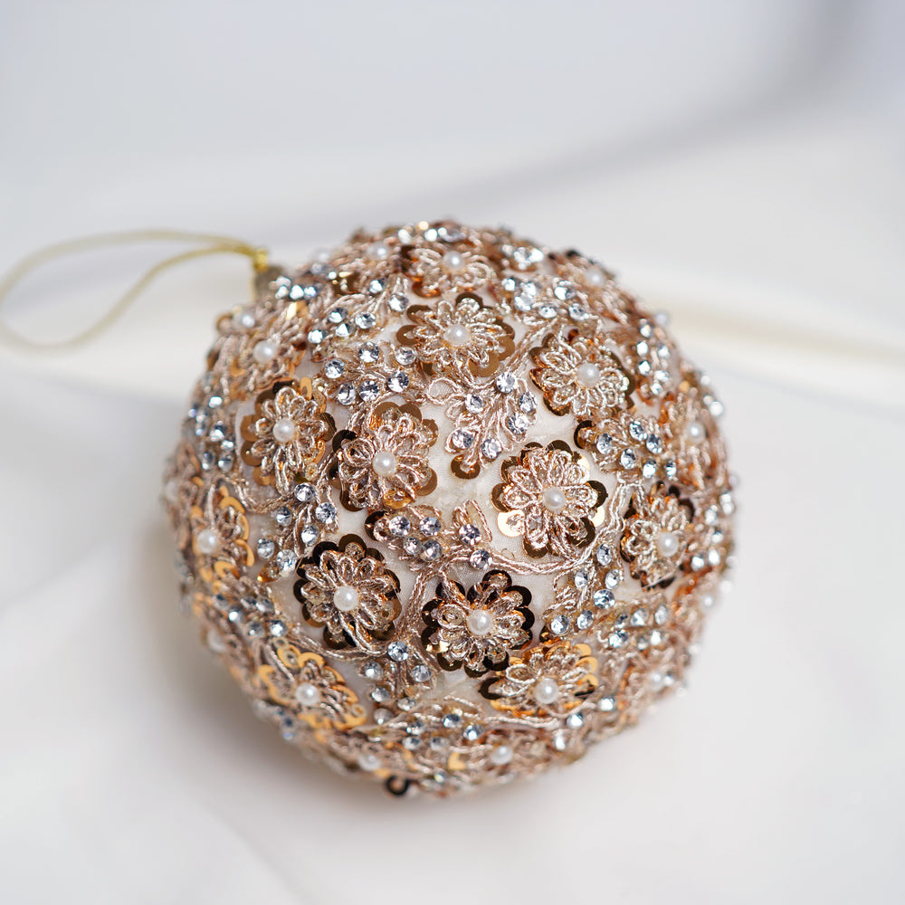 4" Gold Pearl Jeweled Ball Ornament