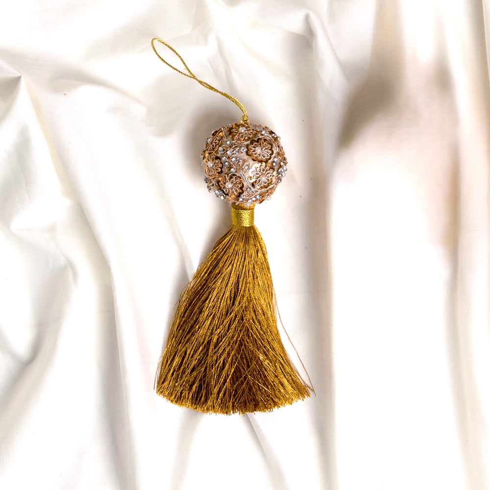 2" Gold Pearl Ball Ornament with Tassel