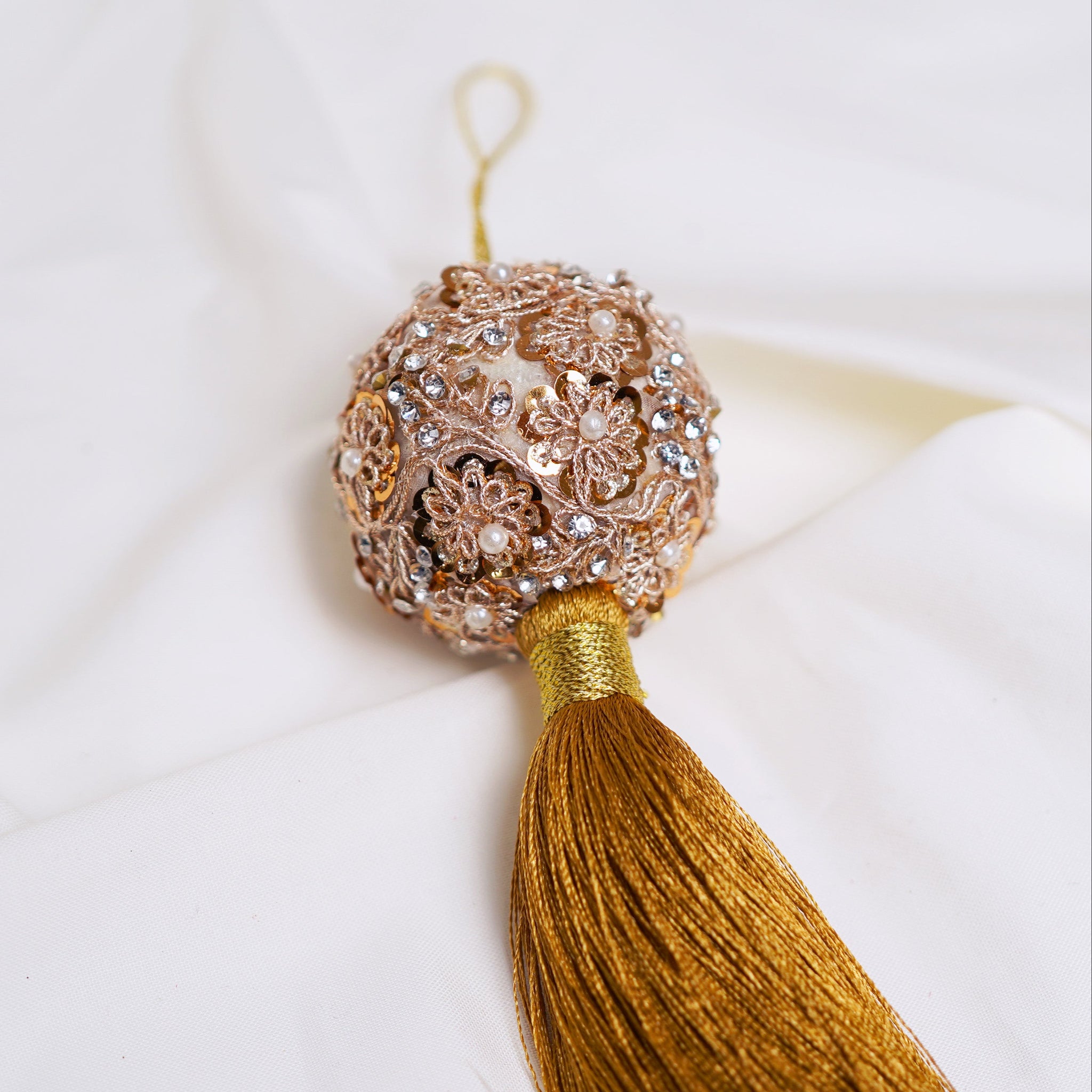 2" Gold Pearl Ball Ornament with Tassel