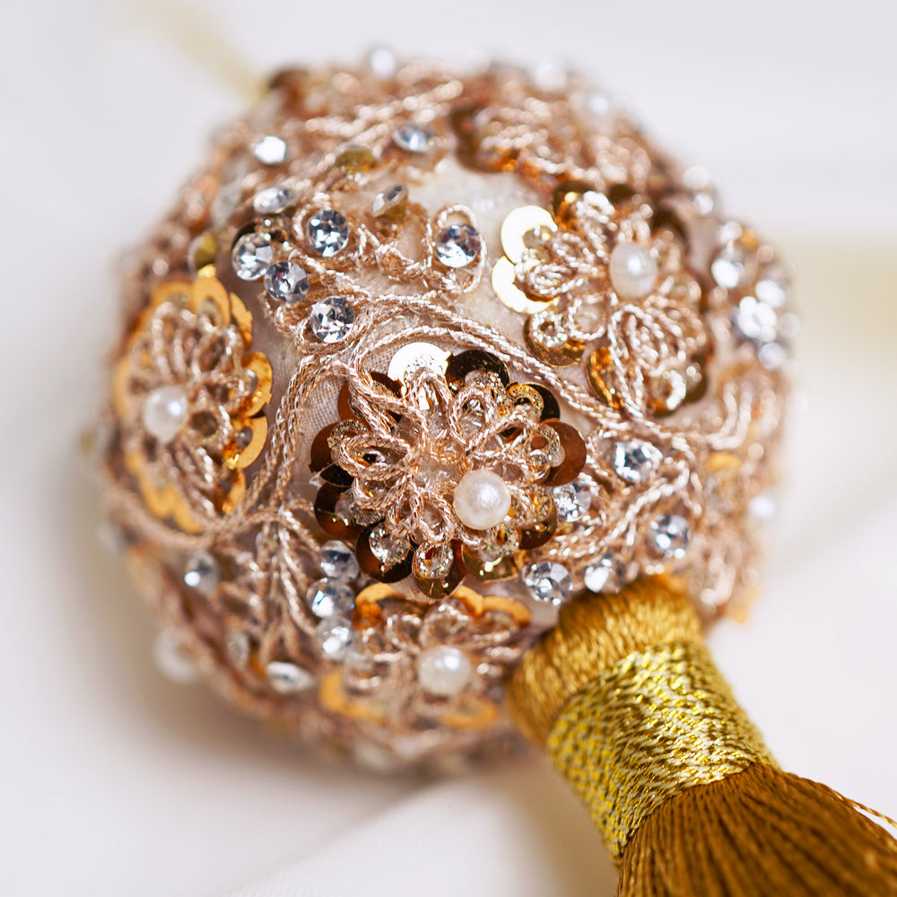 2" Gold Pearl Ball Ornament with Tassel
