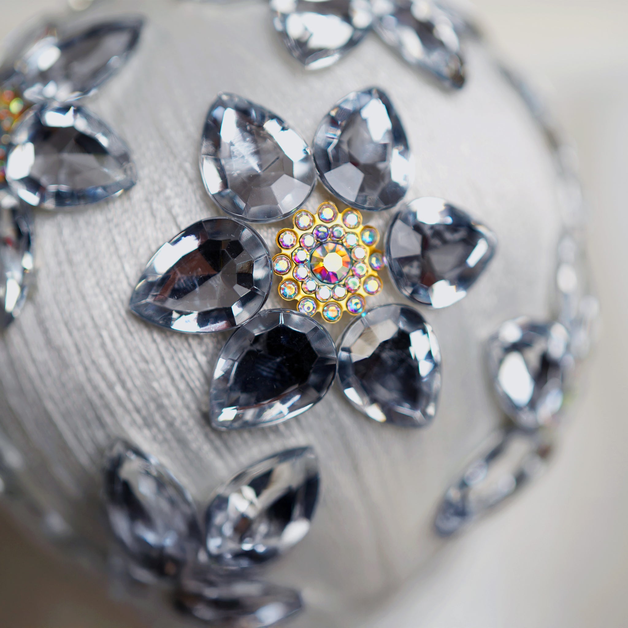 4" White Jeweled Floral Ball Ornament