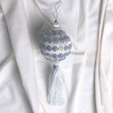 4" White Silver Ball Tassel Ornament