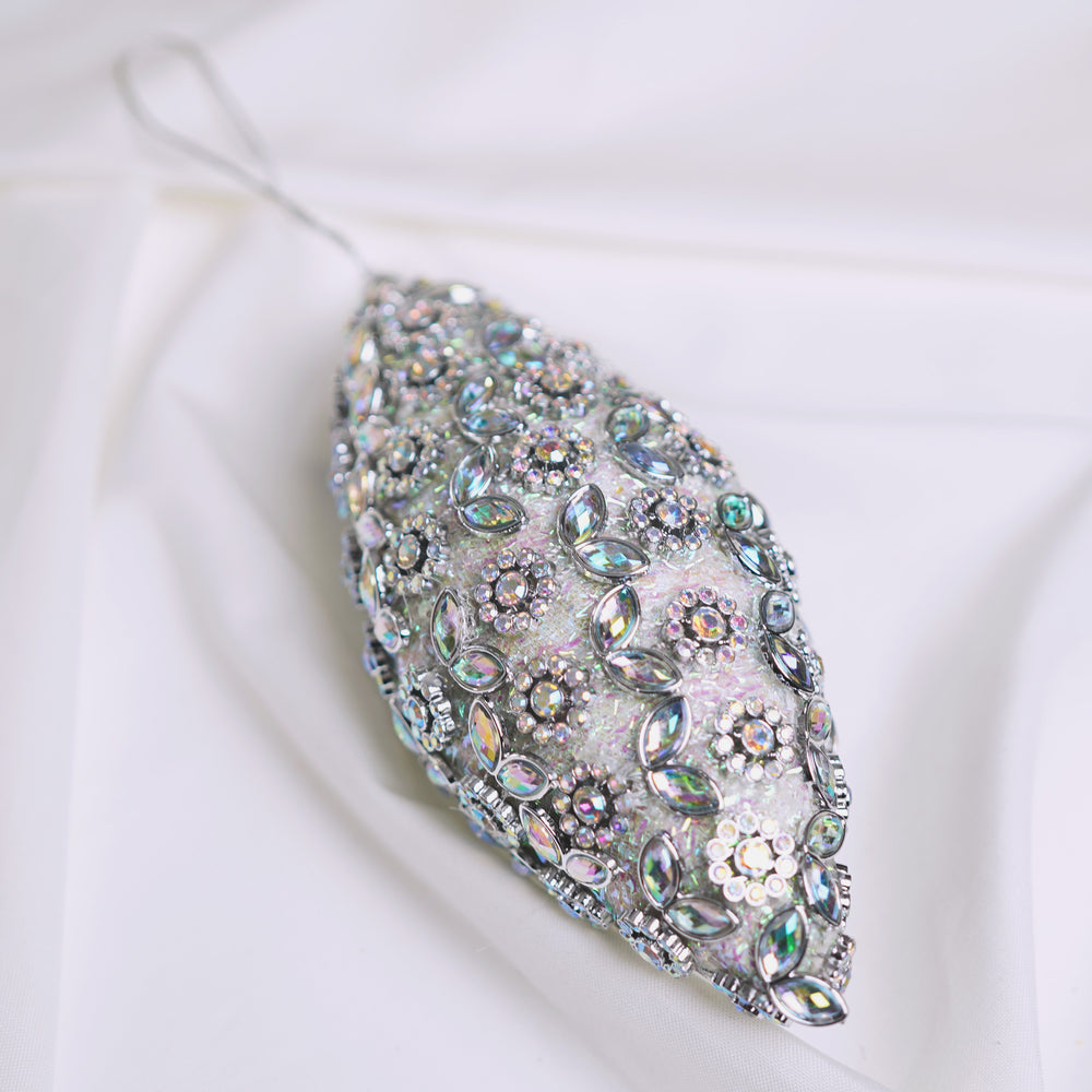 6" Silver Beaded Drop Ornament