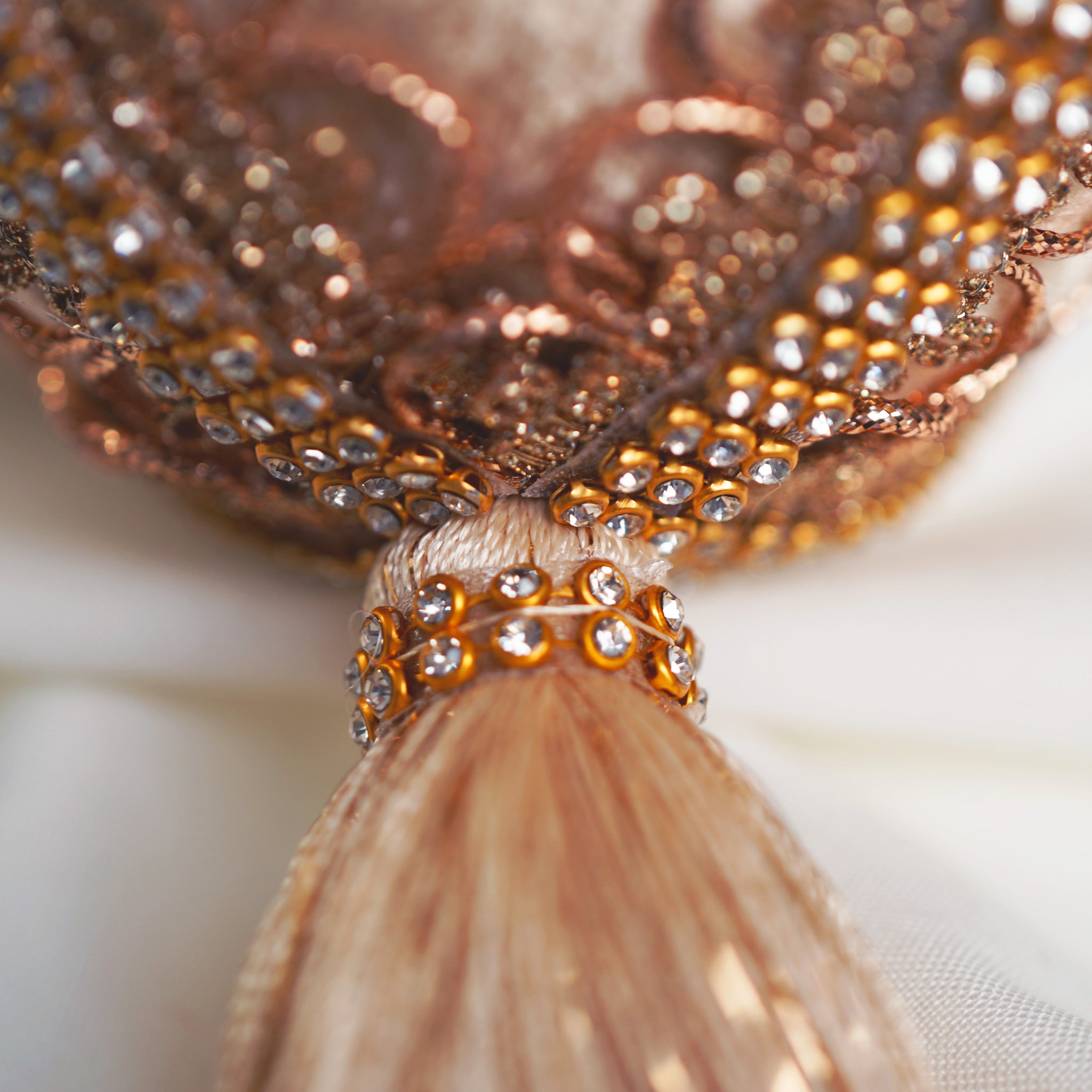 4" Champagne Velvet Tassel Jeweled Ball Ornament