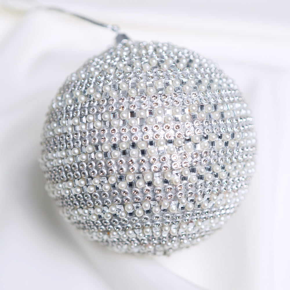 4" Ivory Snowy Pearl Ball Ornament