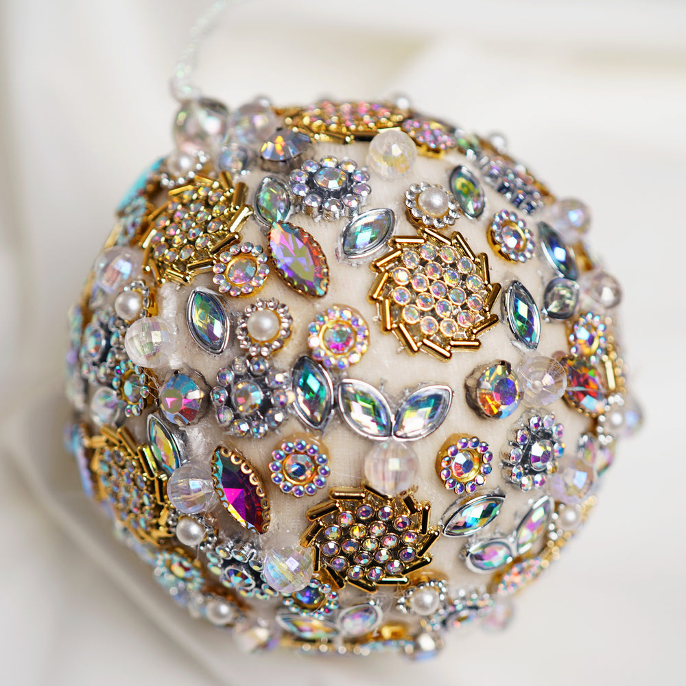4" Ivory Multi Jeweled Ball Ornament