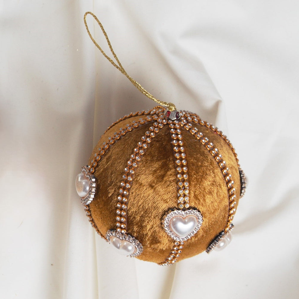 4" Gold Heart Jewel Velvet Ball Ornament
