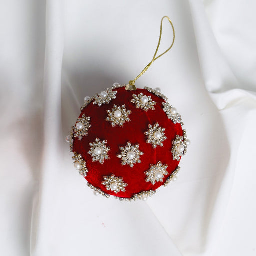 4" Red Pearl Velvet Ball Ornament