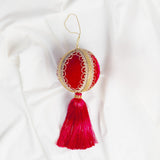 4" Red Velvet Tassel Jeweled Ball Ornament