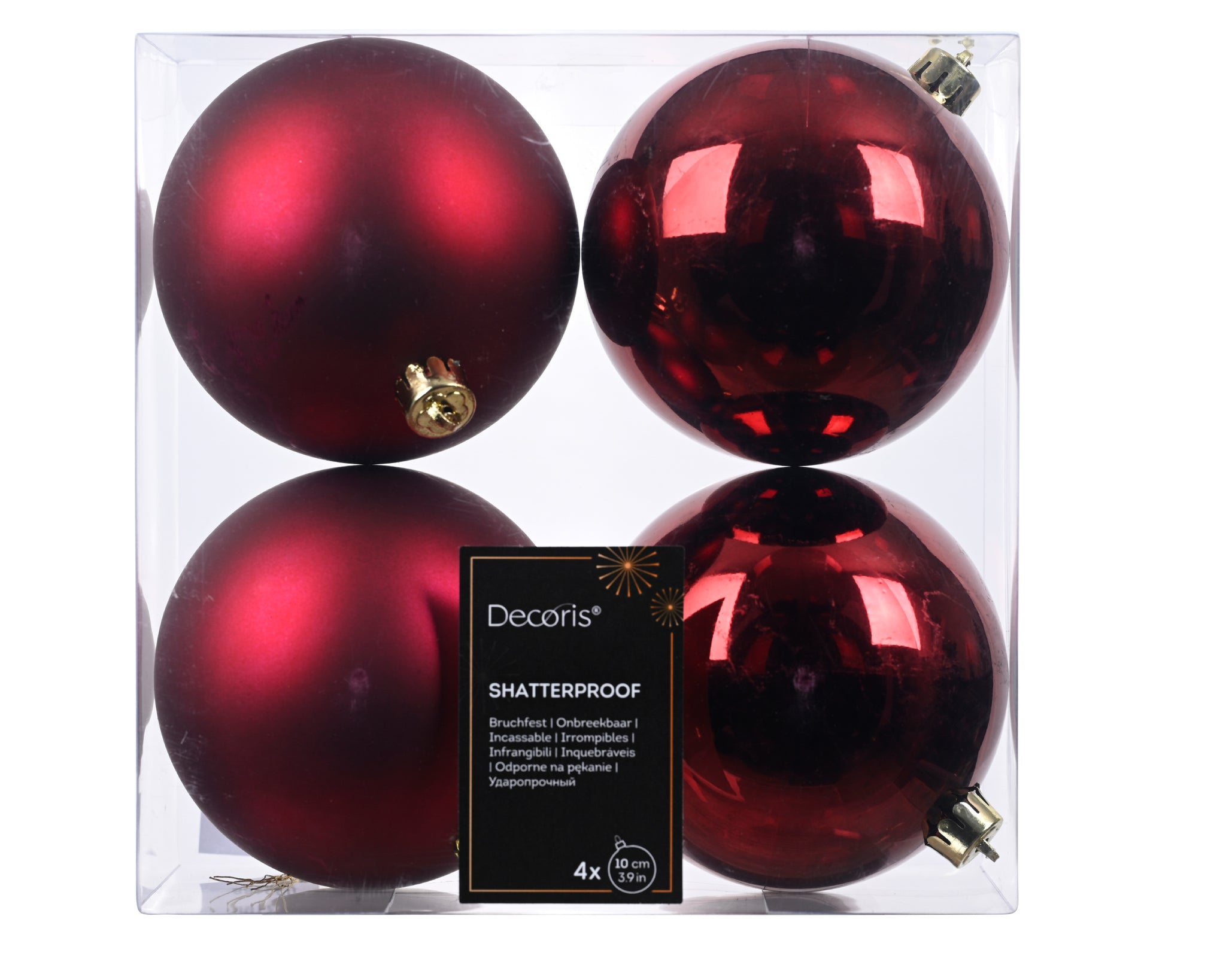 4" Shiny & Matte Shatterproof Ball Ornament Pack Of 4