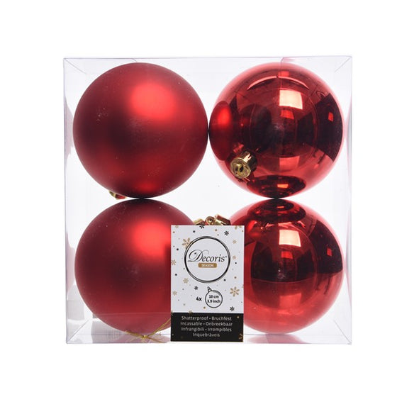 4" Shiny & Matte Shatterproof Ball Ornament Pack Of 4