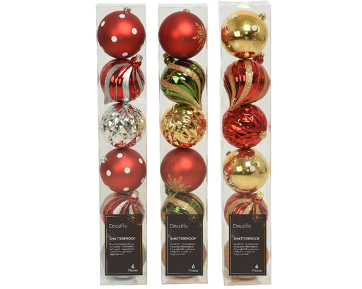 6" Gold, Green & Silver Glitter Shatterproof Ball Ornament Assorted