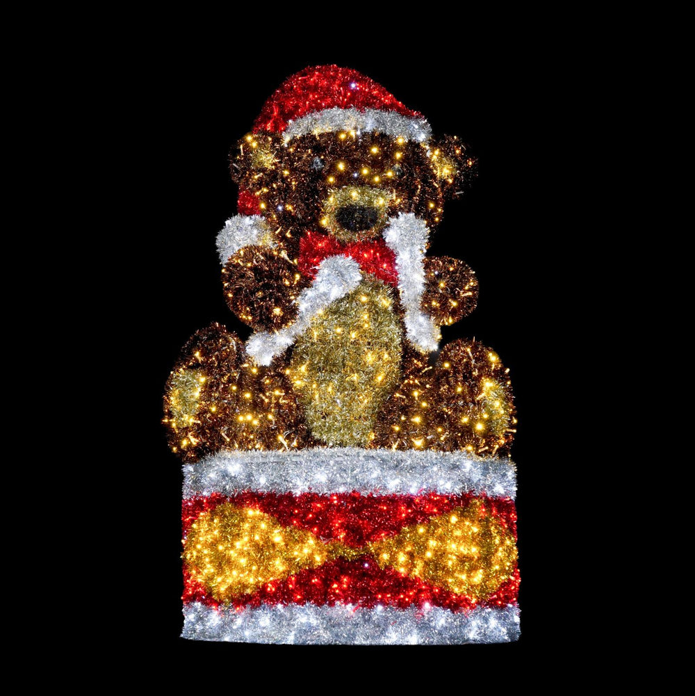 7 FT Pure White Twinkle LED 3D Drummer Teddy Bear