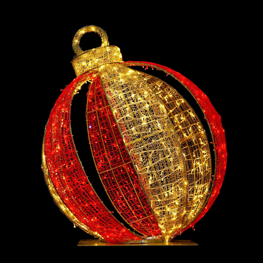 5 FT Warm White Twinkle LED 3D Gold Striped Ball Ornament