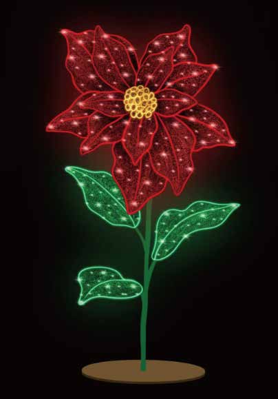 8 FT Green & Red LED Poinsettia Twinkle Effect