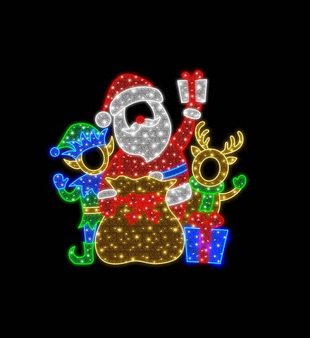 7 FT X 7 FT Red Santa With Elf & Deer LED Photo Op