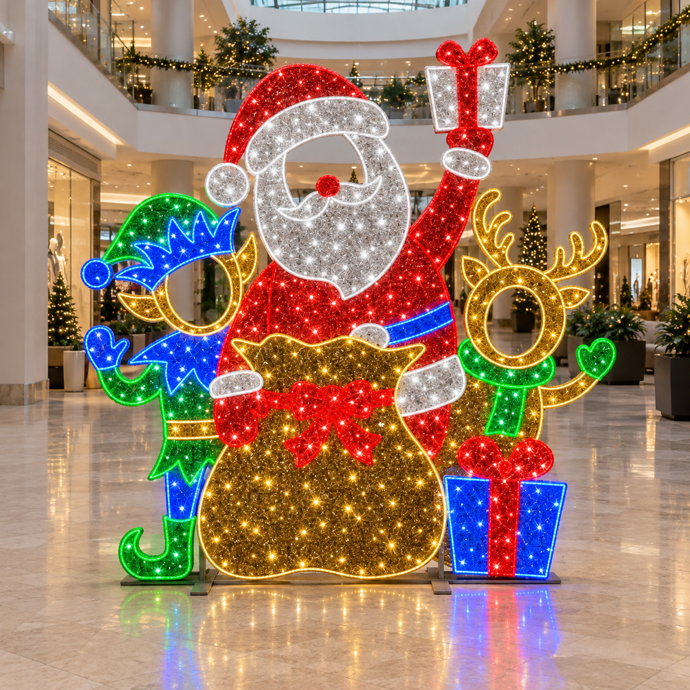 7 FT X 7 FT Red Santa With Elf & Deer LED Photo Op