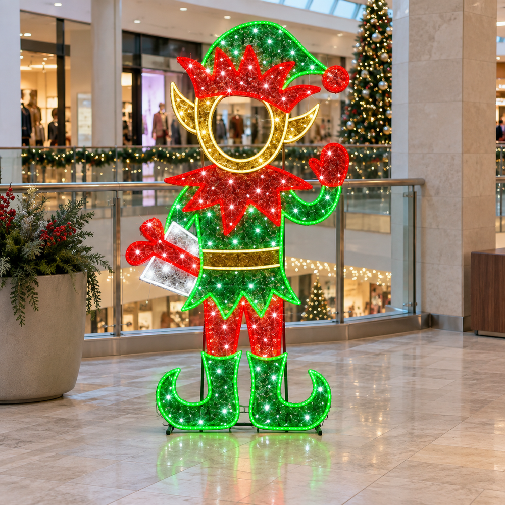 5 FT X 3 FT Red & Green Boy Elf LED Photo Op