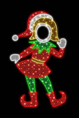 6 FT X 4 FT Red & Green Girl Elf LED Photo Op
