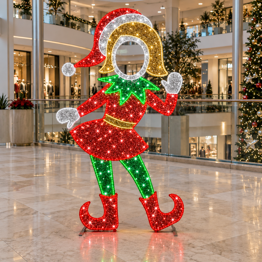 6 FT X 4 FT Red & Green Girl Elf LED Photo Op