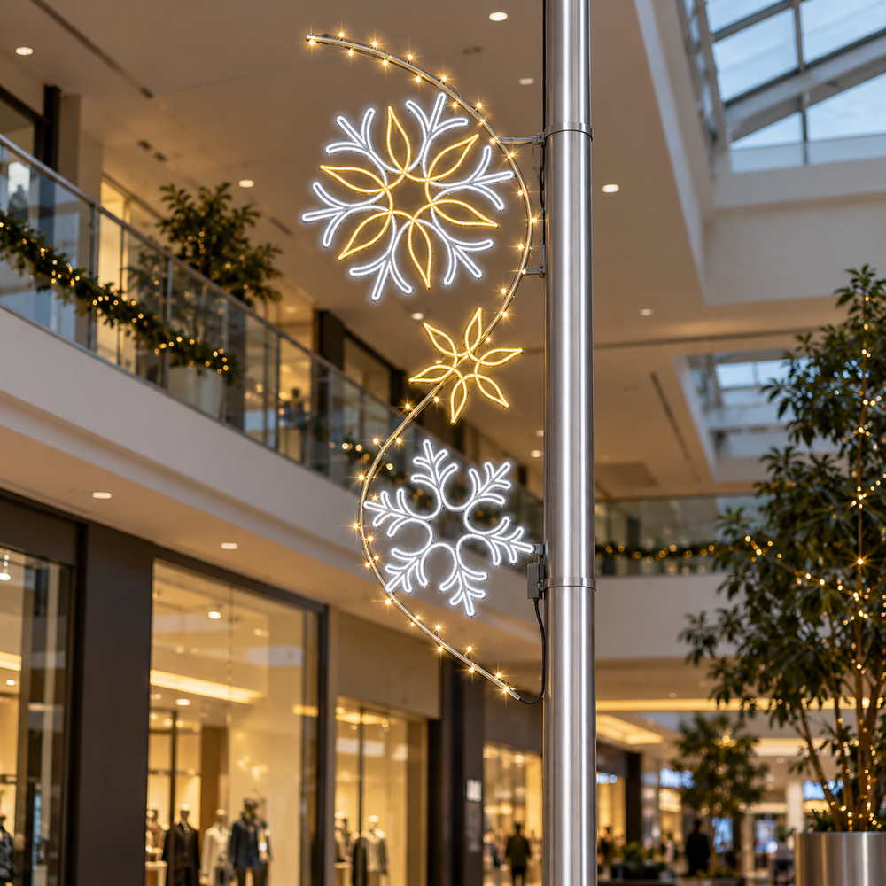 7 FT X 2.5 FT Warm White & Cool White Snowflake Pole Banner