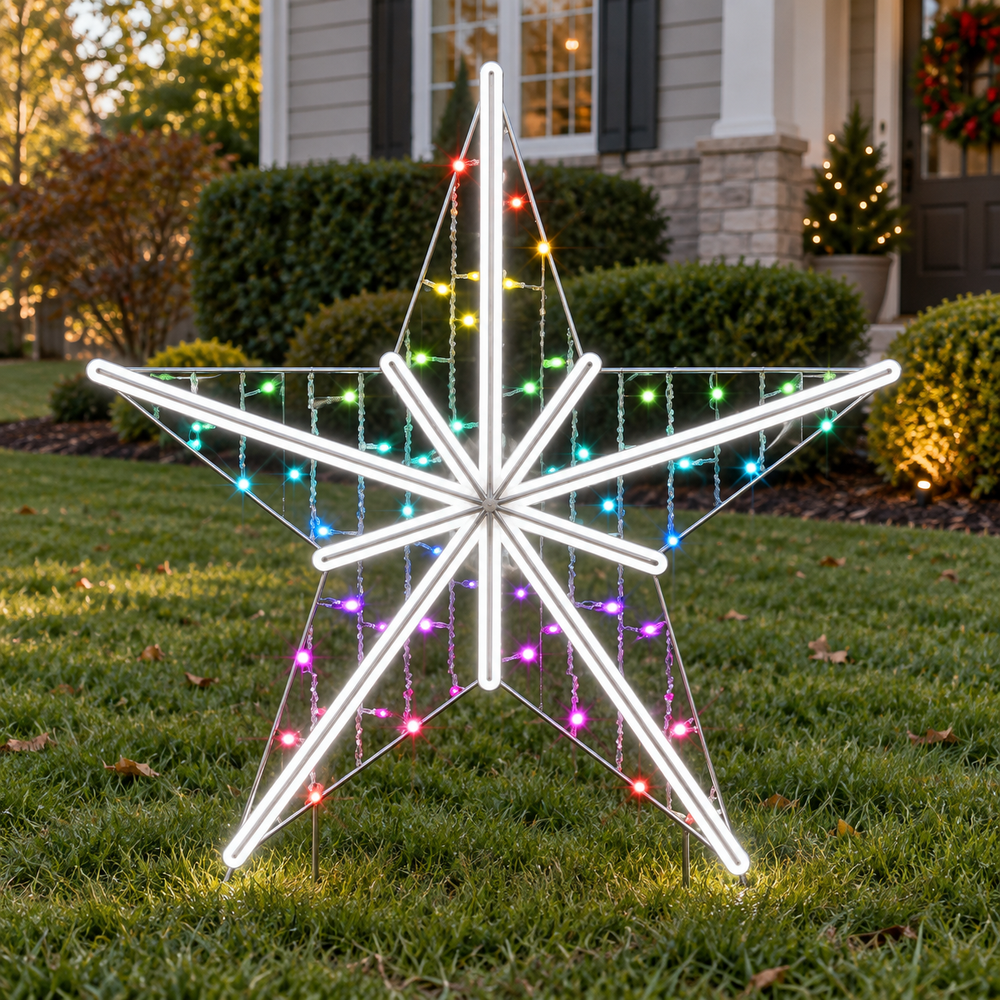 3 FT X 3 FT White & RGB LED 5 Point Star