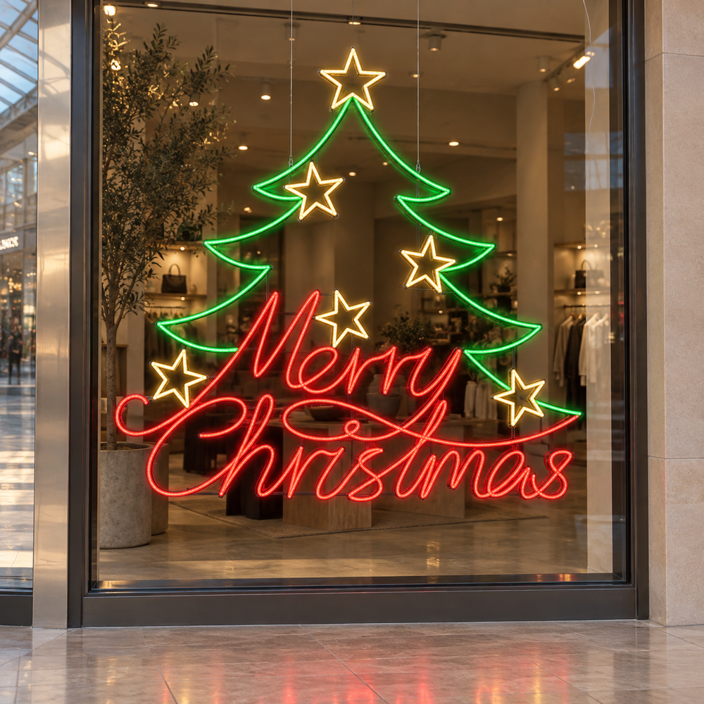 4.5 FT X 4.5 FT Warm White, Red, & Green LED Merry Christmas Tree
