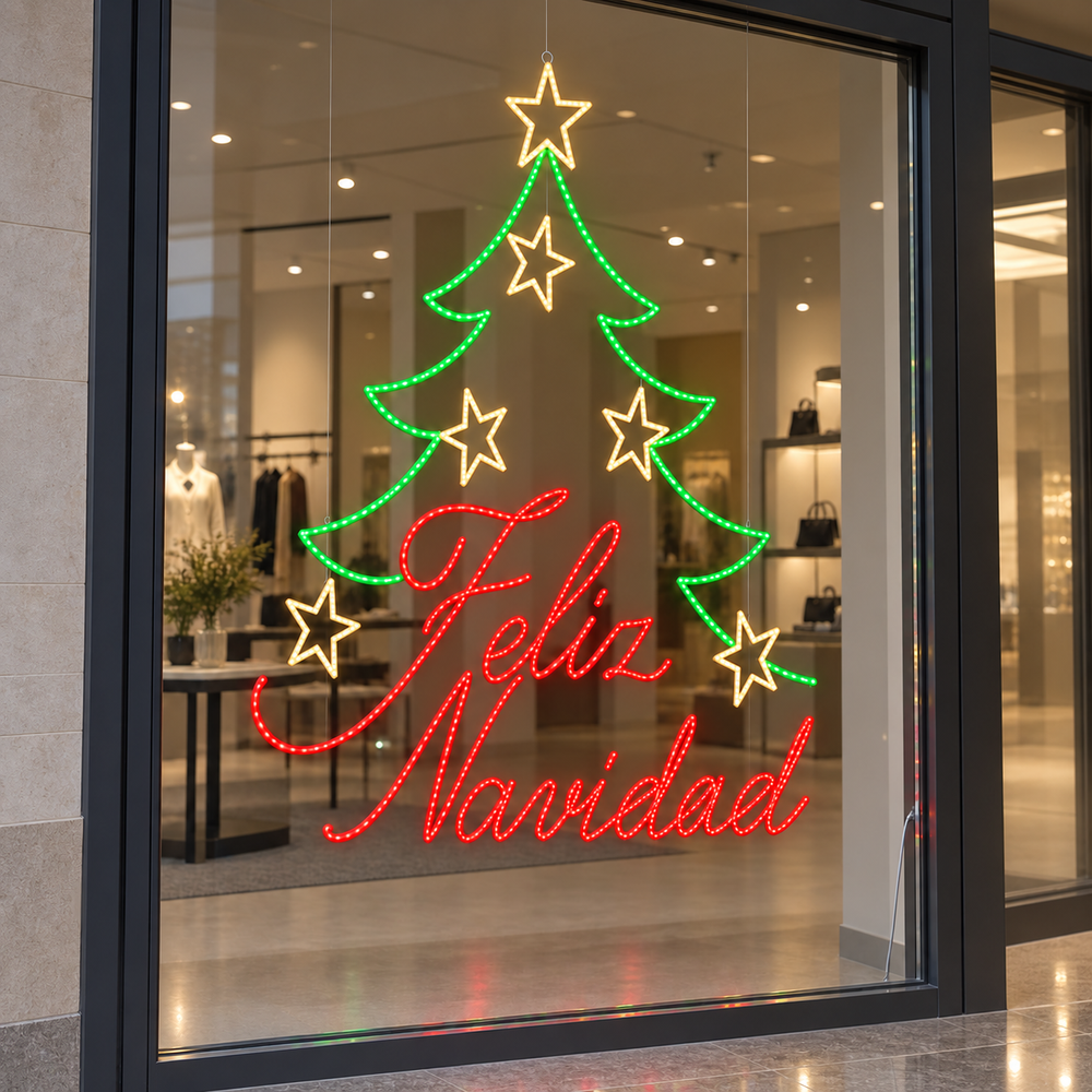 4.5 FT X 4.5 FT Red & Green LED Feliz Navidad Tree